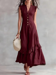 FLASH SALE - Elegant Ruffle Maxi Cotton Linen Dress | Tracked Shipping