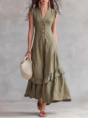 FLASH SALE - Elegant Ruffle Maxi Cotton Linen Dress | Tracked Shipping