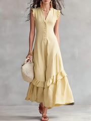 FLASH SALE - Elegant Ruffle Maxi Cotton Linen Dress | Tracked Shipping