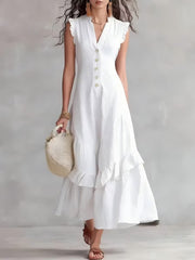 FLASH SALE - Elegant Ruffle Maxi Cotton Linen Dress | Tracked Shipping