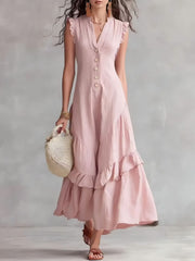 FLASH SALE - Elegant Ruffle Maxi Cotton Linen Dress | Tracked Shipping