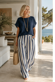 FLASH SALE - Effortless Striped Cotton Linen 2-Piece Set | Tracked Shipping