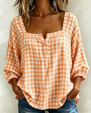 FLASH SALE - Effortless Plaid Cotton Linen Blouse | Tracked Shipping