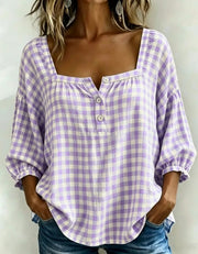 FLASH SALE - Effortless Plaid Cotton Linen Blouse | Tracked Shipping
