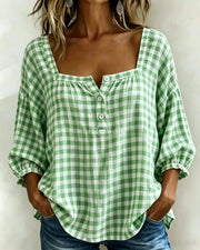 FLASH SALE - Effortless Plaid Cotton Linen Blouse | Tracked Shipping