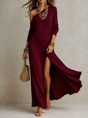 FLASH SALE - One-Shoulder Slit Maxi Dress | Tracked Shipping