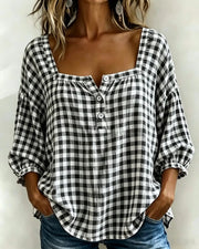 FLASH SALE - Effortless Plaid Cotton Linen Blouse | Tracked Shipping