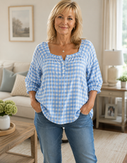 FLASH SALE - Effortless Plaid Cotton Linen Blouse | Tracked Shipping
