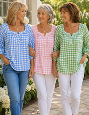 FLASH SALE - Effortless Plaid Cotton Linen Blouse | Tracked Shipping