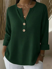 FLASH SALE – Waffle Knit Button V-Neck Top | Tracked Shipping