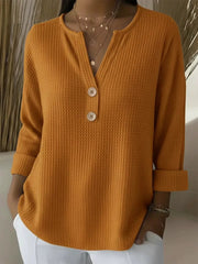 FLASH SALE – Waffle Knit Button V-Neck Top | Tracked Shipping