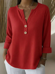 FLASH SALE – Waffle Knit Button V-Neck Top | Tracked Shipping