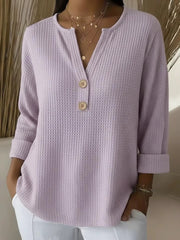 FLASH SALE – Waffle Knit Button V-Neck Top | Tracked Shipping