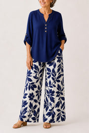FLASH SALE - Printed Loose Top & Wide-Leg Pants Set | Tracked Shipping