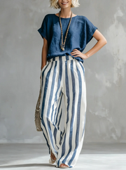 FLASH SALE - Effortless Striped Cotton Linen 2-Piece Set | Tracked Shipping