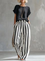 FLASH SALE - Effortless Striped Cotton Linen 2-Piece Set | Tracked Shipping