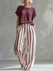 FLASH SALE - Effortless Striped Cotton Linen 2-Piece Set | Tracked Shipping