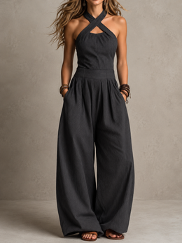 FLASH SALE - Cross-Neck Halter Wide-Leg Jumpsuit | Tracked Shipping