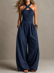 FLASH SALE - Cross-Neck Halter Wide-Leg Jumpsuit | Tracked Shipping