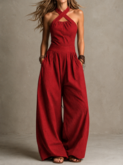 FLASH SALE - Cross-Neck Halter Wide-Leg Jumpsuit | Tracked Shipping