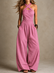 FLASH SALE - Cross-Neck Halter Wide-Leg Jumpsuit | Tracked Shipping