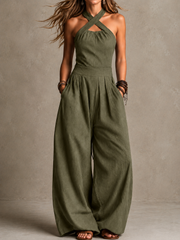 FLASH SALE - Cross-Neck Halter Wide-Leg Jumpsuit | Tracked Shipping