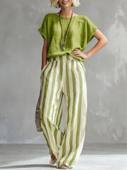FLASH SALE - Effortless Striped Cotton Linen 2-Piece Set | Tracked Shipping