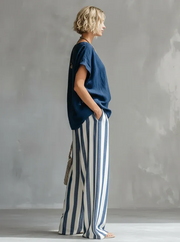 FLASH SALE - Effortless Striped Cotton Linen 2-Piece Set | Tracked Shipping