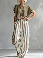 FLASH SALE - Effortless Striped Cotton Linen 2-Piece Set | Tracked Shipping