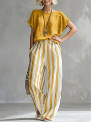 FLASH SALE - Effortless Striped Cotton Linen 2-Piece Set | Tracked Shipping