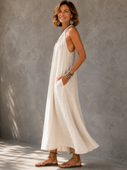 FLASH SALE - Effortless Halter Maxi Cotton Linen Dress | Tracked Shipping