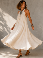 FLASH SALE - Effortless Halter Maxi Cotton Linen Dress | Tracked Shipping