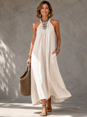 FLASH SALE - Effortless Halter Maxi Cotton Linen Dress | Tracked Shipping