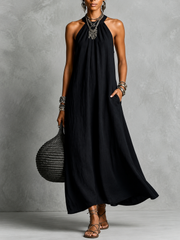 FLASH SALE - Effortless Halter Maxi Cotton Linen Dress | Tracked Shipping