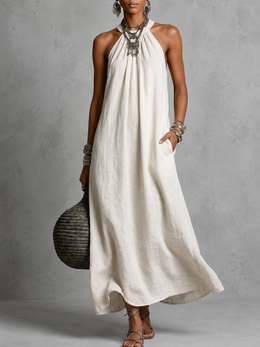 FLASH SALE - Effortless Halter Maxi Cotton Linen Dress | Tracked Shipping