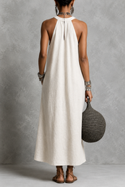 FLASH SALE - Effortless Halter Maxi Cotton Linen Dress | Tracked Shipping