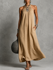 FLASH SALE - Effortless Halter Maxi Cotton Linen Dress | Tracked Shipping