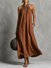 FLASH SALE - Effortless Halter Maxi Cotton Linen Dress | Tracked Shipping
